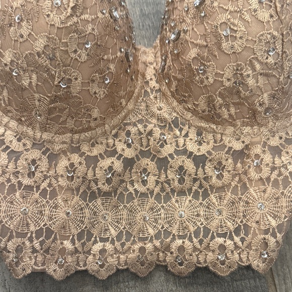 Windsor Lace Bustier in Tan with Embellishments - Picture 3 of 11
